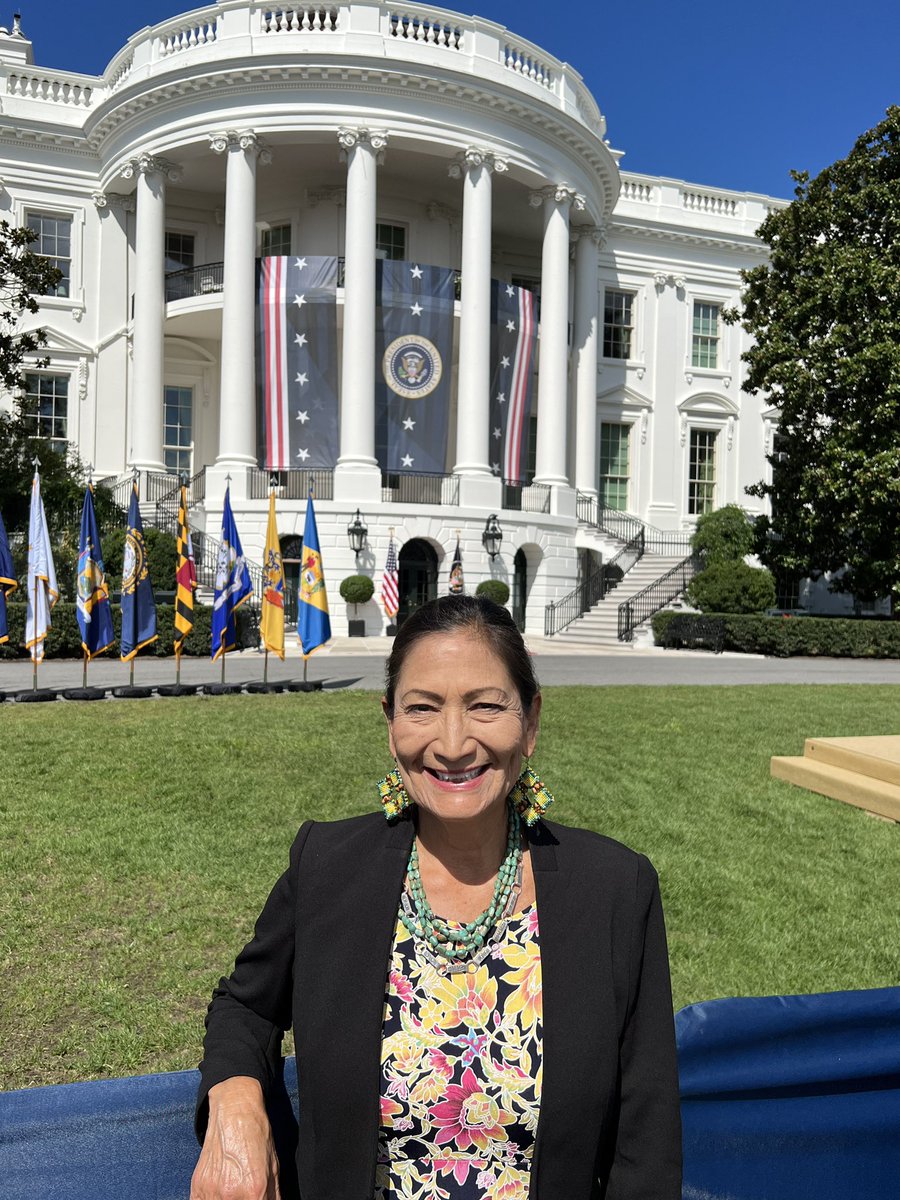 SecDebHaaland's tweet photo. The Inflation Reduction Act is a once in a lifetime accomplishment that will fundamentally tackle the climate crisis. It was an honor to celebrate with the advocates who have worked hard for decades to raise awareness and ensure we leave a livable planet to future generations. https://t.co/Iv7xrq1rrq