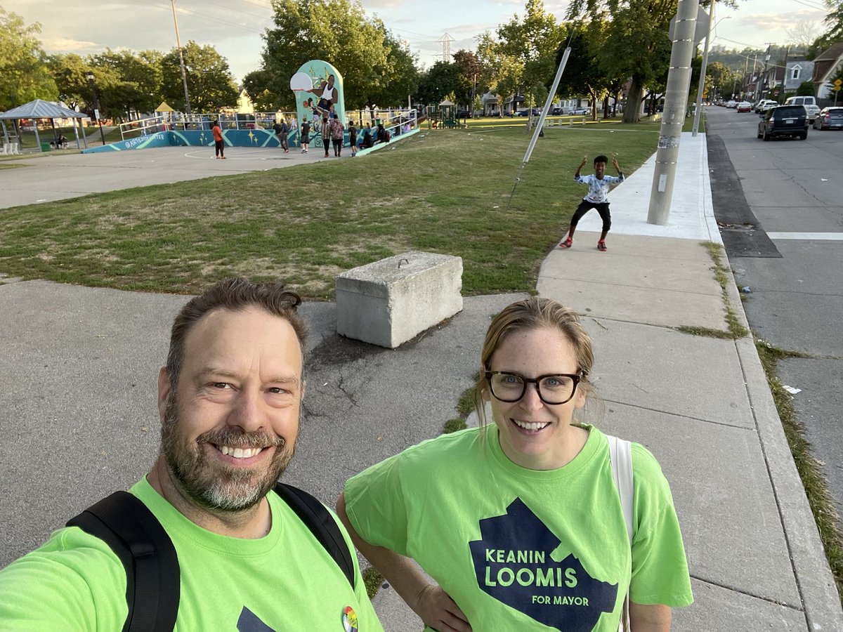 GeorgeInOntario's tweet photo. Powell Park is full of energy tonight as we talk with residents. #hamont #changeelection https://t.co/7zNvn1Qv6r