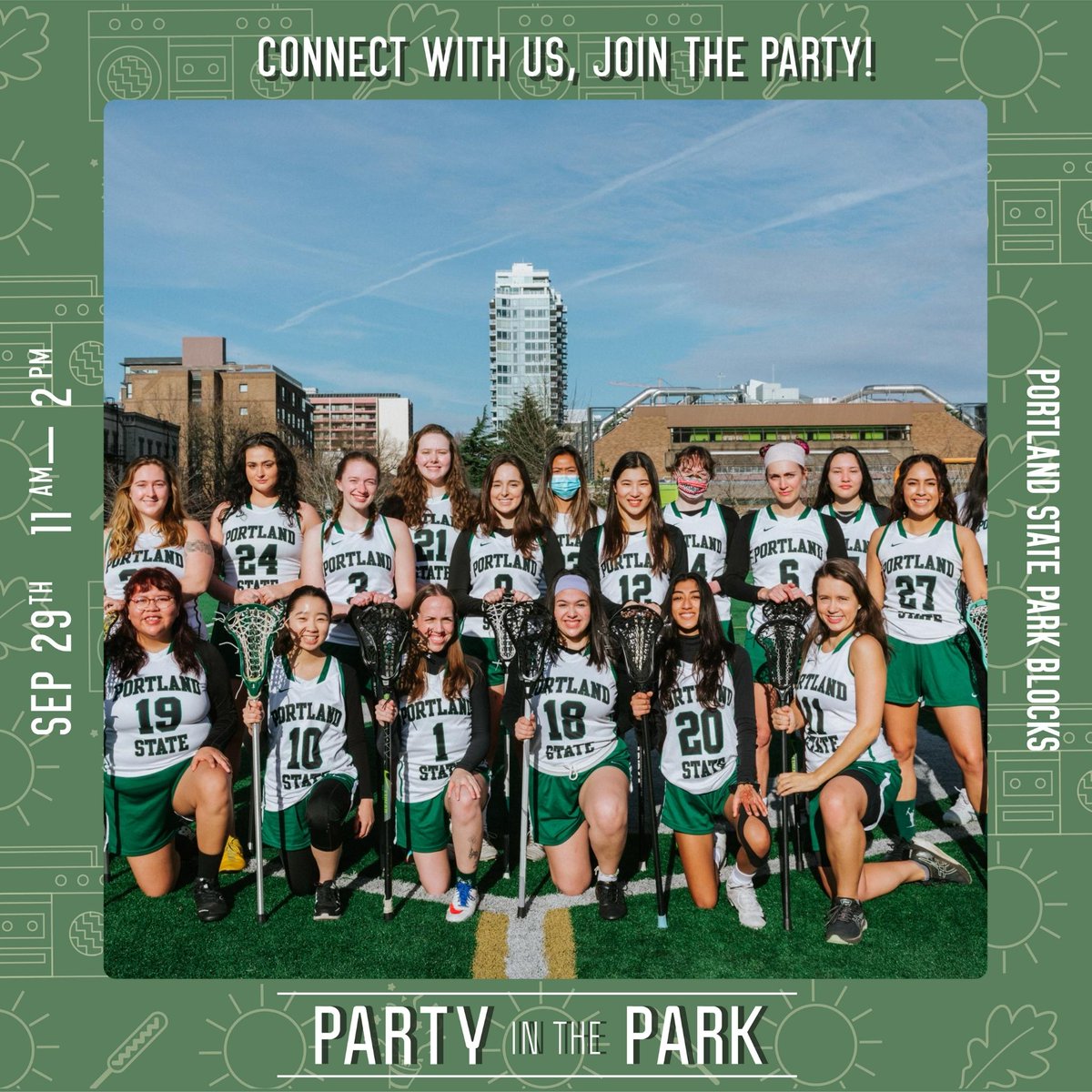 SALPconnect's tweet photo. Join the party! Connect with the PSU Women’s Lacrosse Team, one of many club teams with @psucampusrec , at Party in the Park on Thursday, September 29 from 11am - 2pm in the PSU Park Blocks! Learn more at https://t.co/YJUDfCN7aV

#PortlandStateUniversity #GoViks #go2psu https://t.co/3ZQerFAvSJ