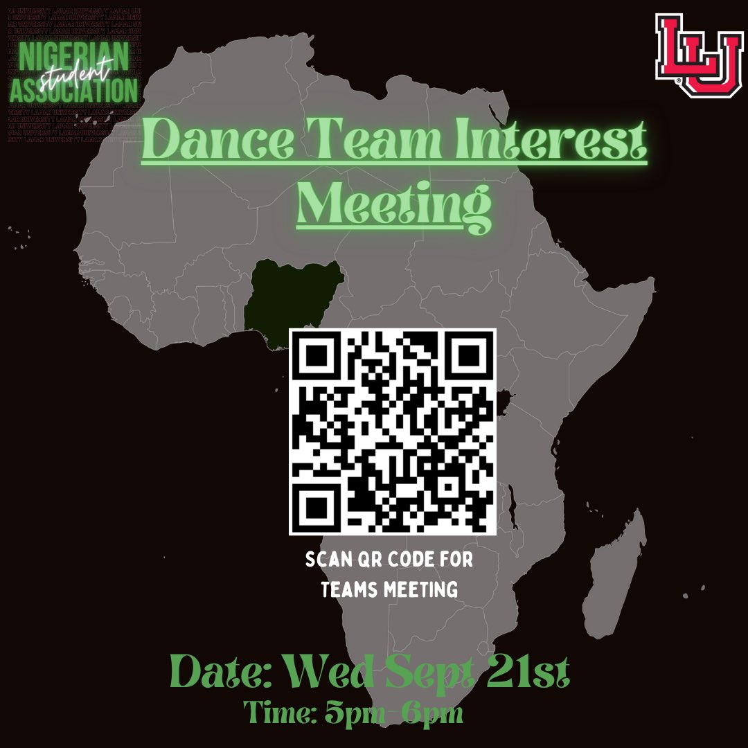 LamarNsa's tweet photo. Calling out all the dancers‼️‼️ If you’re interested if joining the dance make sure you’re at this virtual meeting on Wednesday. 👯♀️👯♂️💚🇳🇬 #lu22 #lu 23 #lu24 #lu25 #lu26 #lamaruniversity #afrodance #afrodanceclass https://t.co/plKTZhqjyg