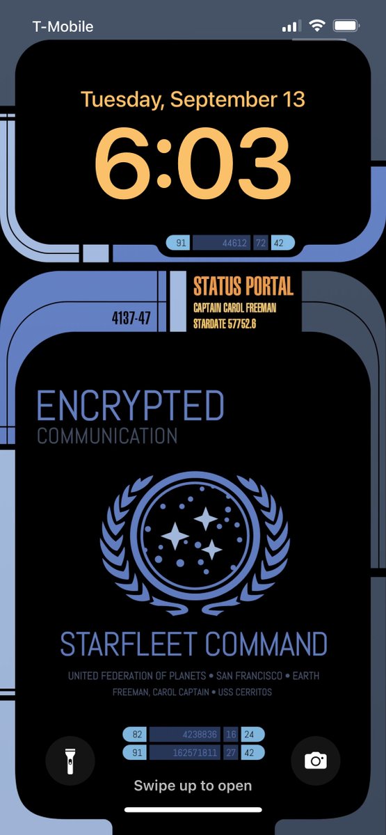 carljonard's tweet photo. @gedeon Cool wallpaper “hack” in iOS 16—if you set your lockscreen to cycle through multiple images, you can instantly swap between variant color schemes any time with a tap. Any plans to update the LCARS wallpaper for iOS 16? https://t.co/LJSpVH9OB3