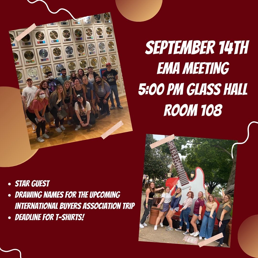 Hey, students! This Wednesday, September 14th at 5:00 PM meet in Glass Hall 108! We will pick names for the IEBA trip, have a special guest that will talk for a few minutes, and discuss t-shirt/membership deadlines!
