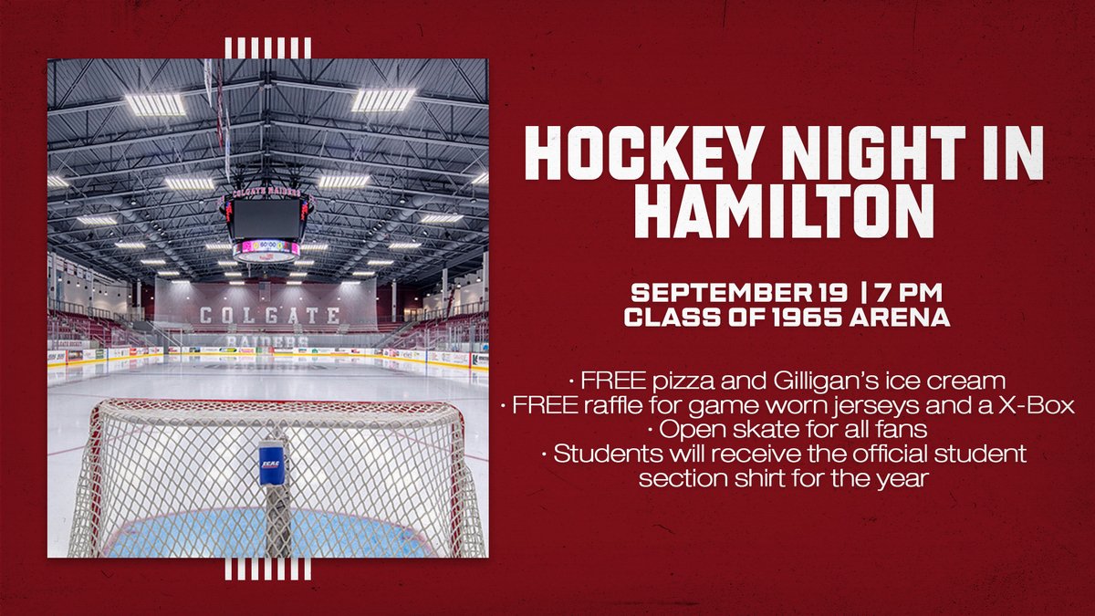 𝙃𝙤𝙘𝙠𝙚𝙮 𝙉𝙞𝙜𝙝𝙩 𝙞𝙣 𝙃𝙖𝙢𝙞𝙡𝙩𝙤𝙣 Join us next Monday for a season kickoff event with @ColgateWIH. Watch the teams compete in skill competitions and enter for the chance to win a game worn jersey and an Xbox! #PlayFast