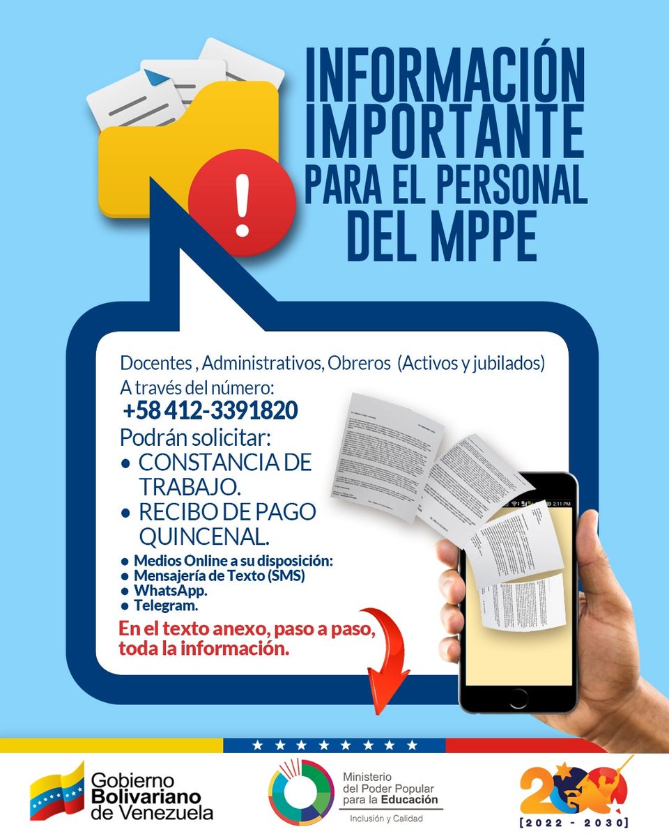 ¡Contáctanos! Rápido y sencillo

🕖 Escríbenos vía  WhatsApp o Telegram de lunes a viernes, de 7:00 a. m. a 3:00 p. m.

📝 Solo debes enviar:

✔️ Nº de C.I.
✔️ Estado y municipio.
✔️ Teléfono.
✔️Correo electrónico (para enviar lo solicitado).