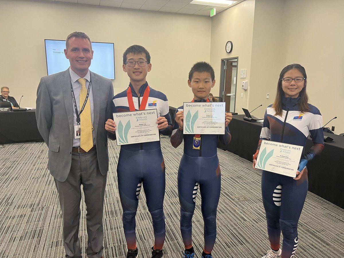 ElmbrookSchools's tweet photo. The talented @ClubElmbrook Speedskating club was recognized by the Board of Education tonight for all their impressive accomplishments!! #becomewhatsnext @BCHSAAD @ADBEHS https://t.co/5oGH1xbHmg
