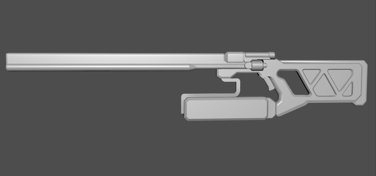 ApsisProps's tweet photo. Noodling with a little side project to get back in the 3d swing. Original design being used with permission by Shan on art station with a minor edit to extend the stock and open up a functional grip. Got most of the big stuff blocked in and mostly ready for detailing https://t.co/hrZSBXmBJd