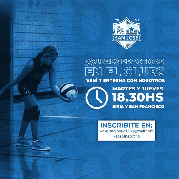 🏐💙 Escuelita del Deportivo San josé 🔛

Martes 18.30hs nivel inicial e intermedio básico. balón. 
Jueves 18.30hs Intermedio balón e
inicial entrenamiento deportivo/físico orientado al deporte. costo: 100mil mensual.

📌 ya arrancamos.. 🦾