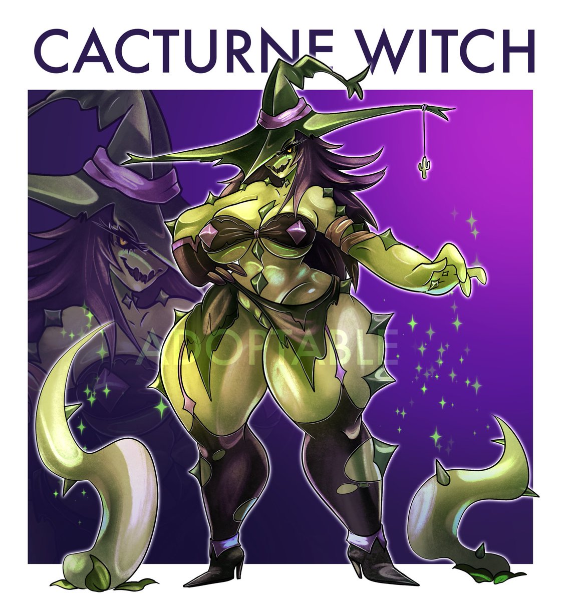 divanozawr's tweet photo. With @sophynelle we heard that near your area can be pointy flirty plant witch! Meet the Cacturne! 
Thank you for supporting or giving her home probably x) 
Link below:> 
#adoptme #pokem #cacturne #witchadopt https://t.co/6wyNcgoalz