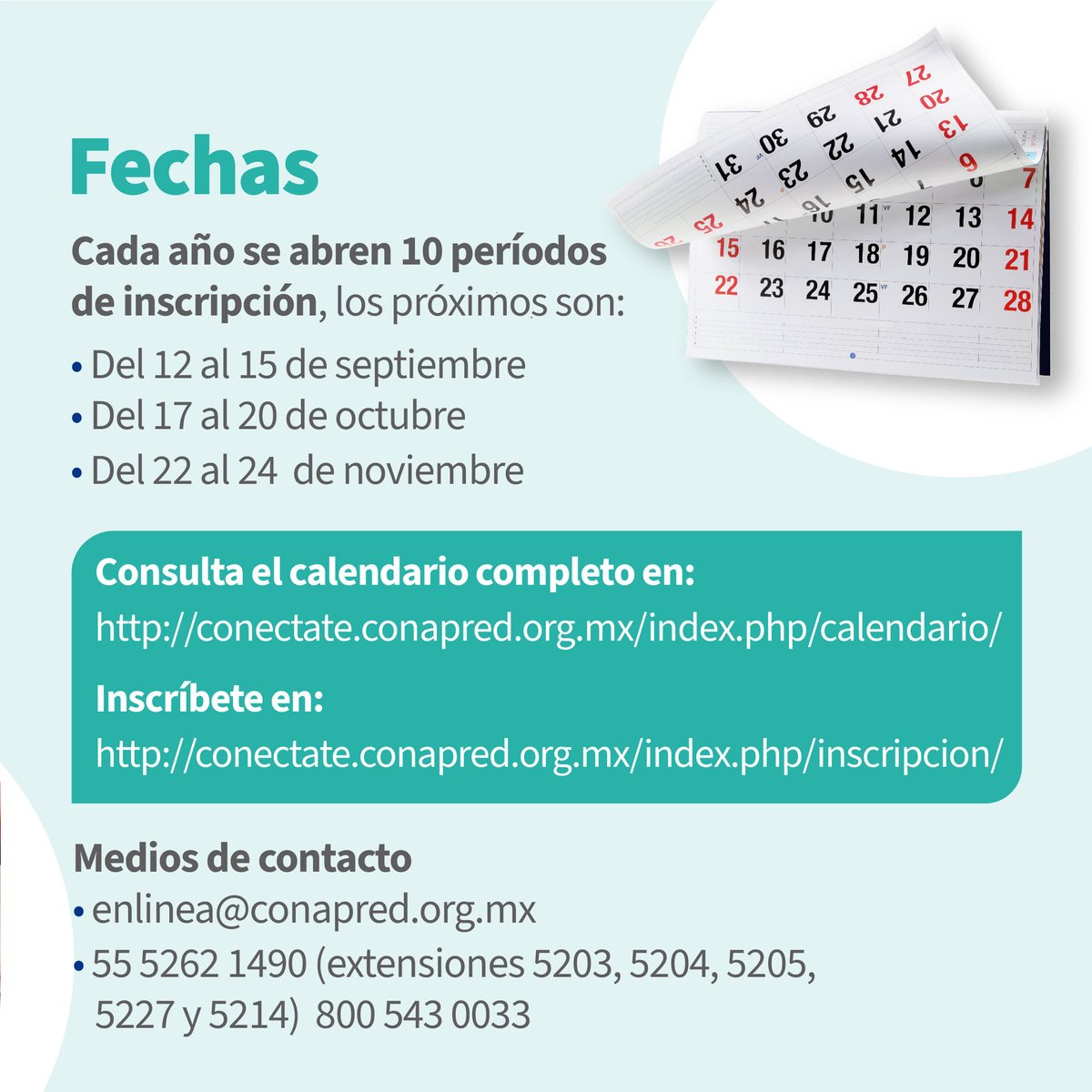 📲 <a href="/CONAPRED/">Conapred</a> pone a tu disposición los cursos de la plataforma "Conéctate", un esfuerzo educativo sobre no discriminación. 
Aún estás a tiempo de inscribirte, checa la información.