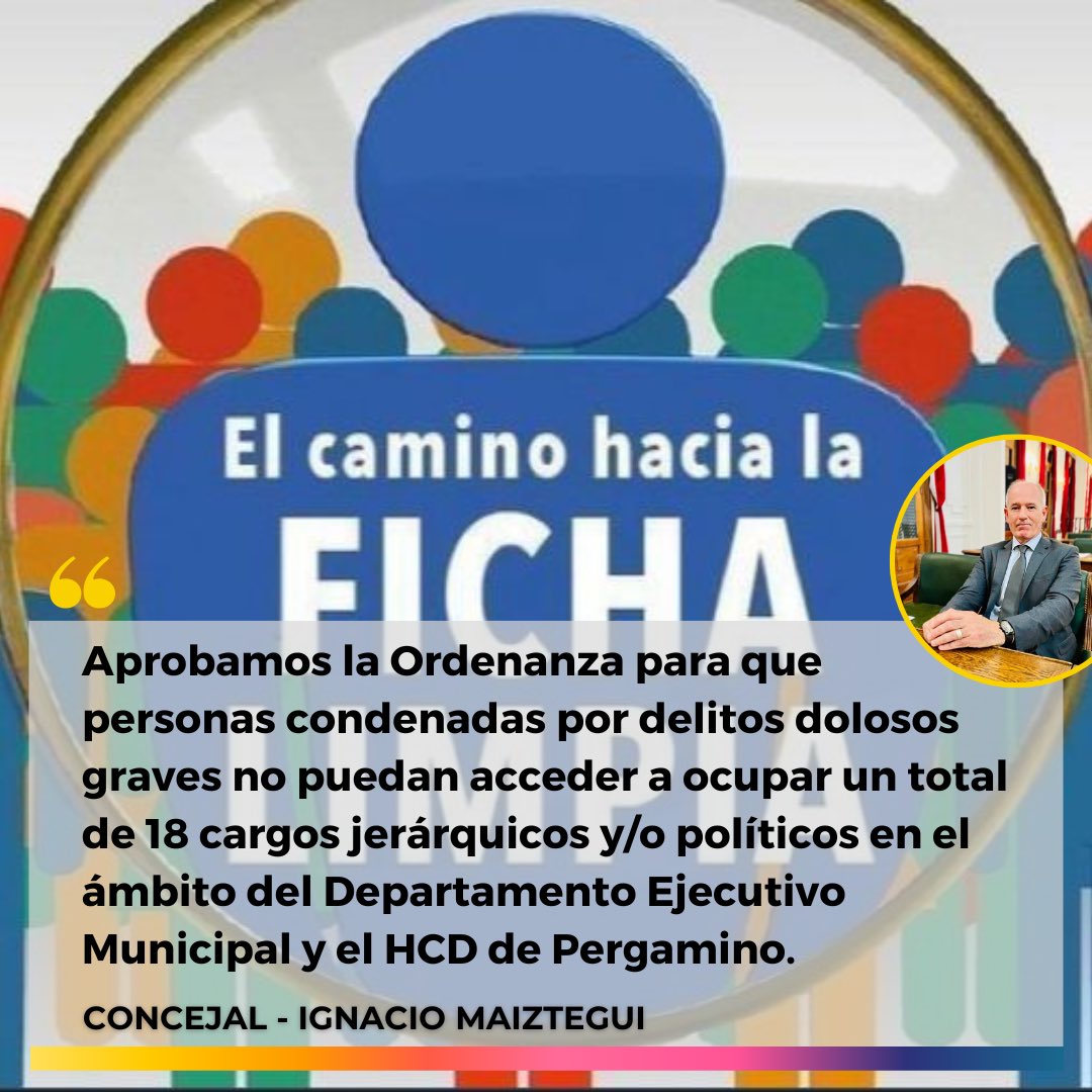 TENEMOS FICHA LIMPIA EN PERGAMINO!

Aprobamos la Ordenanza para que personas condenadas por delitos dolosos graves no puedan acceder a ocupar un total de 18 cargos jerárquicos y/o políticos en el ámbito del Departamento Ejecutivo Municipal y el <a href="/HCDPergamino/">HCD Pergamino Oficial</a>