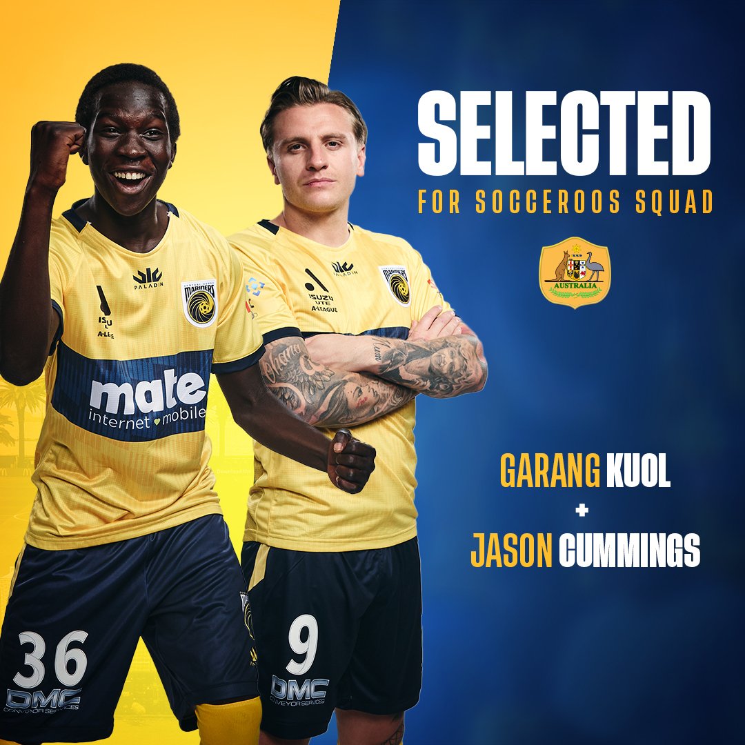CCMariners's tweet photo. ⚽🇦🇺 Cummings and Kuol 🇦🇺⚽

Congratulations to both Garang Kuol and Jason Cummings on their selection in the Socceroos squad set to take on New Zealand later this month!

#CCMFC #WontBackDown https://t.co/iJos4etlpL