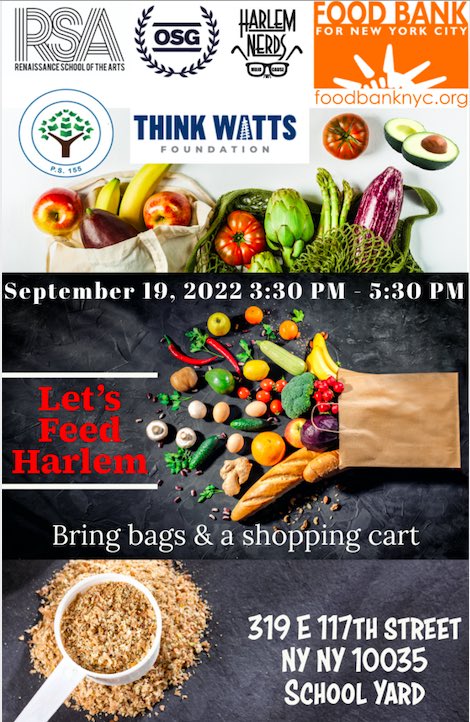 PilarWilkinsDOE's tweet photo. #LOVE #COMMUNITY #CONSISTENCY
#LetsFeedHarlem
Monday, September 19, 2022
Distribution begins at 3:30pm
We need volunteers! See my bio for more info🙏🏾
#Harlem #EastHarlem #feedthecommunity #unityinthecommunity
#RSA #OSG #HarlemNerds #FoodBankforNYC #PS155 #ThinkWatts https://t.co/SobD5Sn8bD