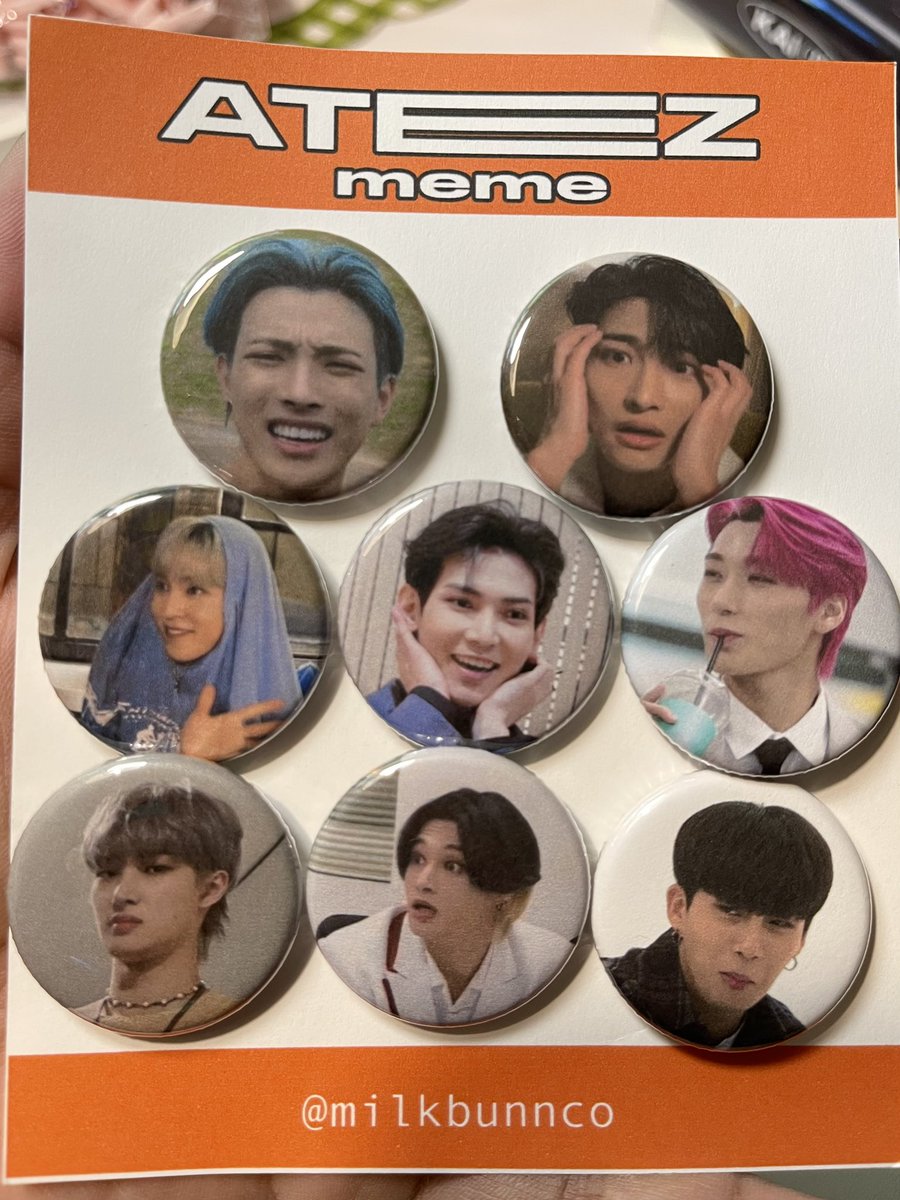 milkbunnco's tweet photo. Ateez meme buttons also available! Shop link in bio ❤️❤️❤️ #ATEEZ #ATINY #ATEEZWORLDTOUR2022 #kpopshop https://t.co/iq1s652thI