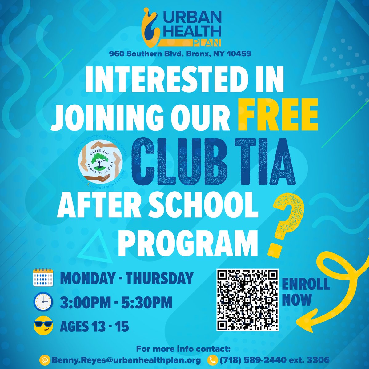 UHPClubTIA's tweet photo. Be part of a fun and educational after-school program where you will gain skills that will last a lifetime! #CLUBTIA can offer you homework help, mentorship, workshops, Health Education Club, Fun Field Trips, activities, and much more!😃📷🎨🏃🏀
#TeensInAction #UHP4HealthierLives https://t.co/4zqjCKabDW