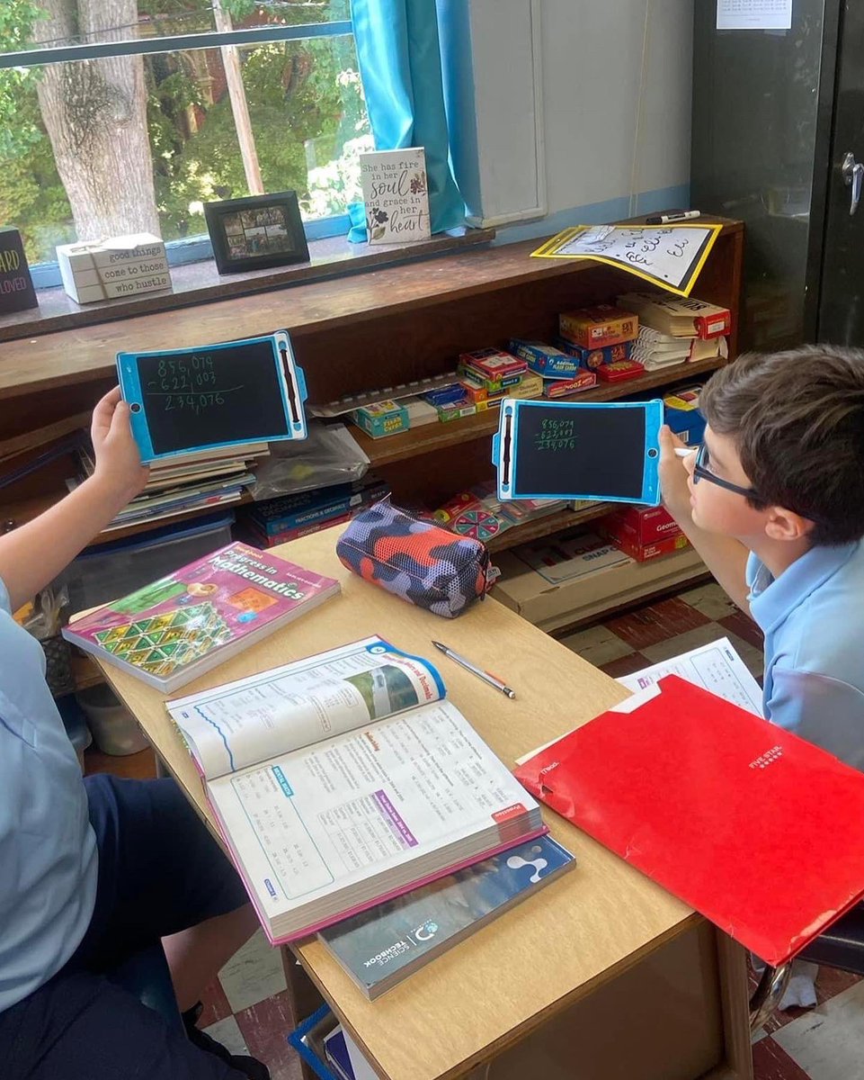 PCScrusaders's tweet image. 6th Grade using new Boogie Boards while working on math problems with partners. A huge thanks to our classroom sponsor!