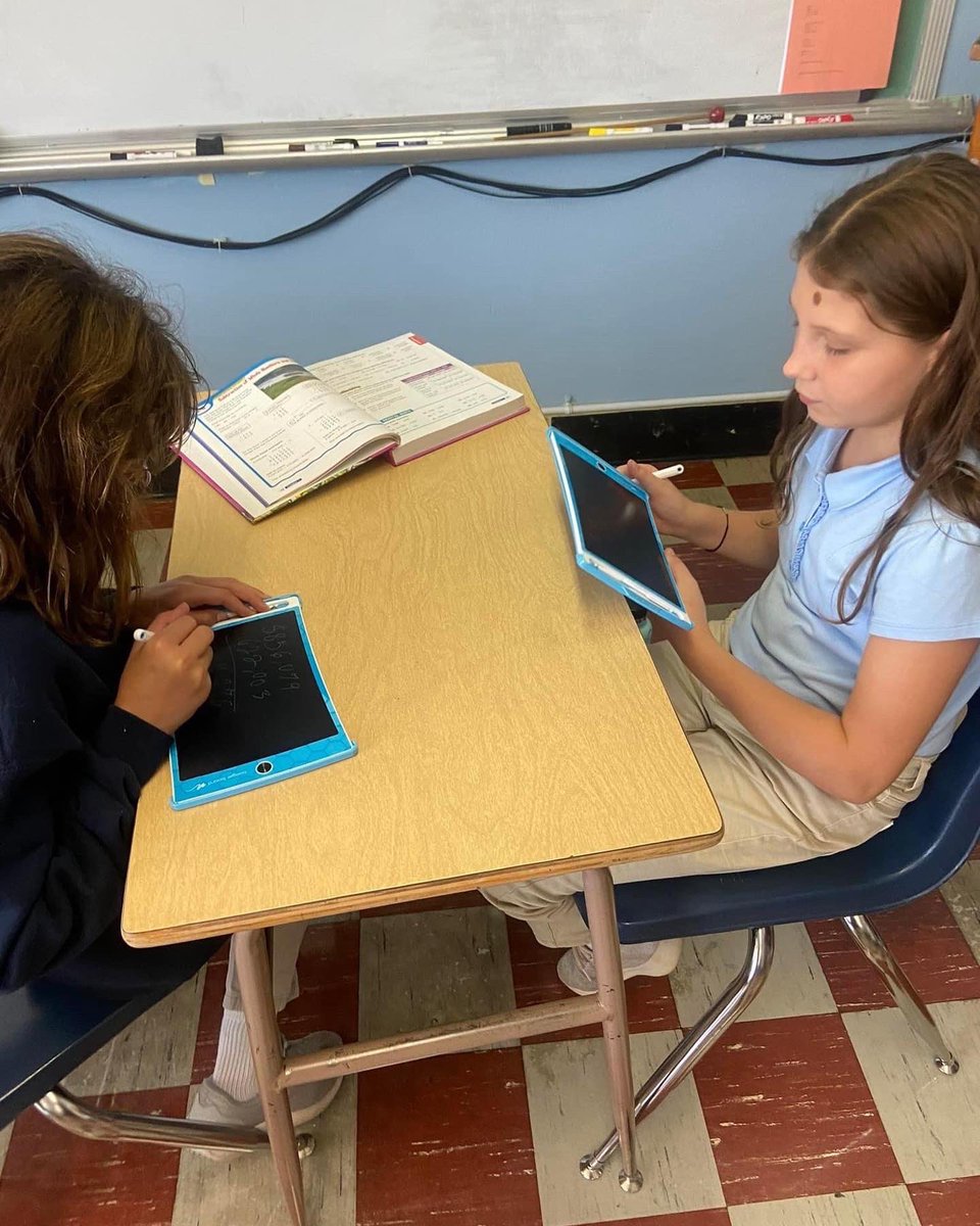 PCScrusaders's tweet image. 6th Grade using new Boogie Boards while working on math problems with partners. A huge thanks to our classroom sponsor!