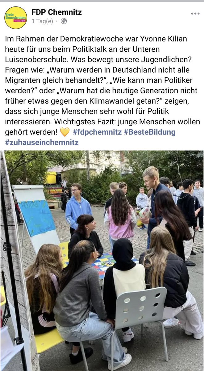 CarolinJuler's tweet photo. Politische Neutralität und Parteienverbot an Schulen gilt wohl nicht für Svenis Kooperationspartner? @Stadt_Chemnitz ich bitte um ein Statement und um Konsequenzen. Vllt ein #FDPVerbot https://t.co/Fngu1IqxpV