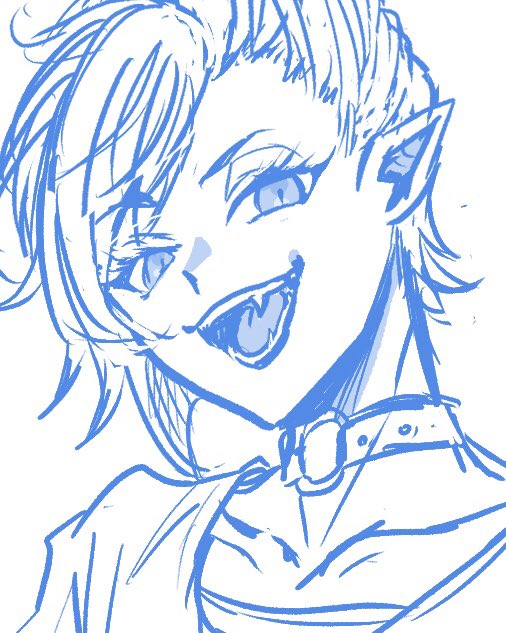 休憩時間にクラブウェア🦇のラフ描いてたけど先日描いたもんと構図も表情も似ててぁ"…😭となった… 