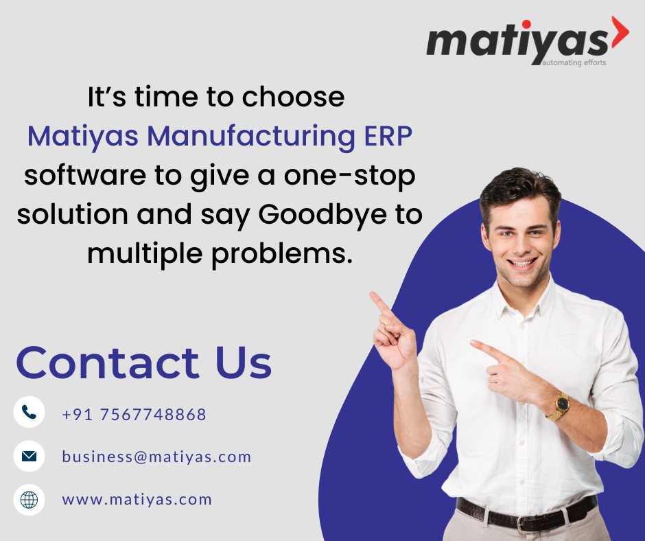 MatiyaSolutions's tweet photo. Itโs time to choose #Matiyas #ManufacturingERPsoftware to give a one-stop solution and say Goodbye to multiple problems.
Request demo: https://t.co/TkYbYPvlOH
#MatiyasERP #MatiyasERPNext #Manufacturing #ManufacturingSoftware #ManufacturingERP #ManufacturingSolution #ERPNext https://t.co/BH5QVub2u8