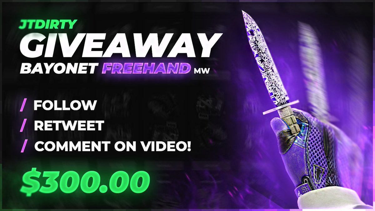 🎁GIVEAWAY! (300$) 
🎁FLIP KNIFE MW
✅ follow + retweet
✅Like + Comment Latest CsgoRace Video
youtube.com/channel/UCYc7x…

Winner will be announced in Discord 
discord.gg/F4vS86QVc7

⏰7 Days!