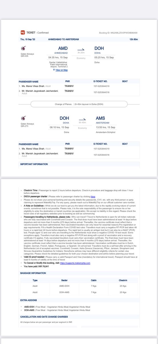 manishjaichanda's tweet photo. Need the passport delivered in Ahmedabad as soon as possible (before today evening) to know the status of our visa and to be able to take our flight tonight.

Request you to please expedit the delivery!!!

Please find attached our air tickets (2/2) 
@BlueDart_ @BlueDart_ https://t.co/kNwKAeZxmZ