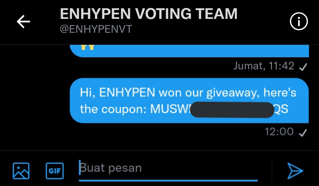 K2voting's tweet photo. 1 coupon sent for #ENHYPEN ✅

[#K2VProofs] https://t.co/nLu4486ZFD