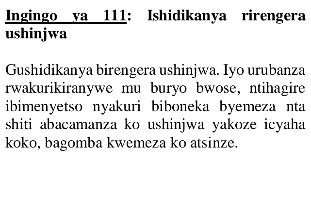TalkLawRw's tweet photo. #IngingoYumunsi

Kugira ngo umuntu ahamwe n'icyaha aregwa bisaba:

"IBIMENYETSO #NYAKURI BYEMEZA NTA #SHITI ABACAMANZA KO USHINJWA YAKOZE ICYAHA #KOKO"

#RwOT #Rwanda https://t.co/yqwWwIBsnV