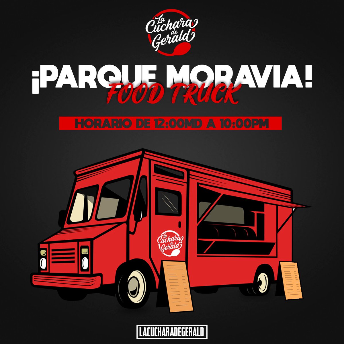 Nos vemos mañana en Moravia 💪🏽🙏🏽 Los esperamos durante todo el día en el parque de Moravia con nuestro Food Truck 🚛 Tendremos un menú reducido para dicha actividad. #LaCucharaDeGerald 🍴🌯🍟🍔🍤