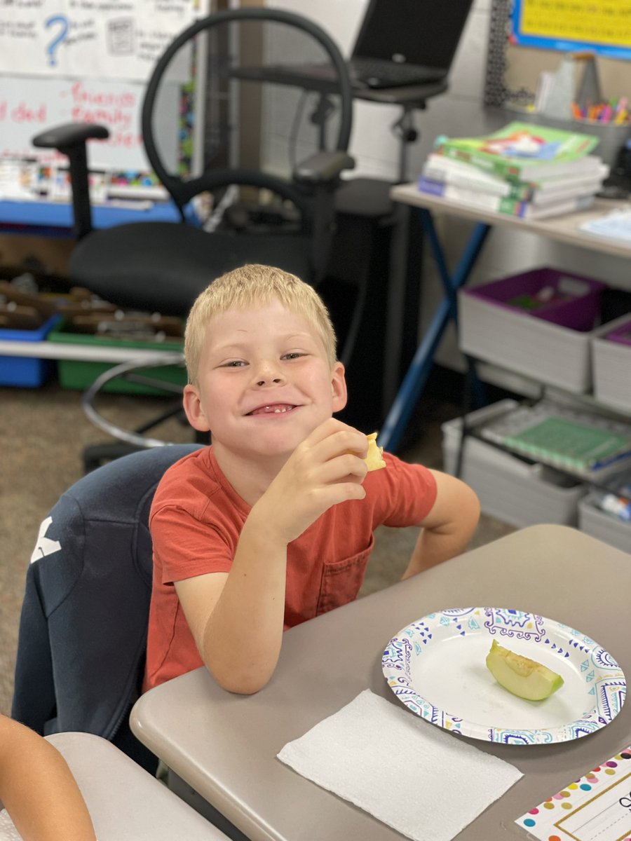 marnellandrea29's tweet photo. We’ve been learning all about apples. Today we tasted green, red, &amp; yellow apples. Then we made a graph to show our results. These pictures are amazing and these kids make me laugh! Thanks to @AP_SharpVV for stopping in to visit. @VV_Voyagers #fabulousfirsties #apples #theirfaces https://t.co/fH2fEVekyj