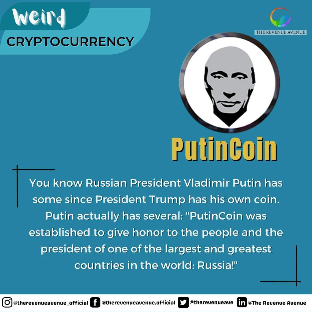 RevenueAvenue_'s tweet photo. The decentralized Putin coin cryptocurrency uses both Proof of Work and Proof of Stake. 

Because of the unique combination of characteristics, Putin coin is a very good investment opportunity.

#therevenueavenue #crypto #cryptocurrency #PutinCoin #weirdcrypto #RussianPresident https://t.co/G8OY7rI4Jn