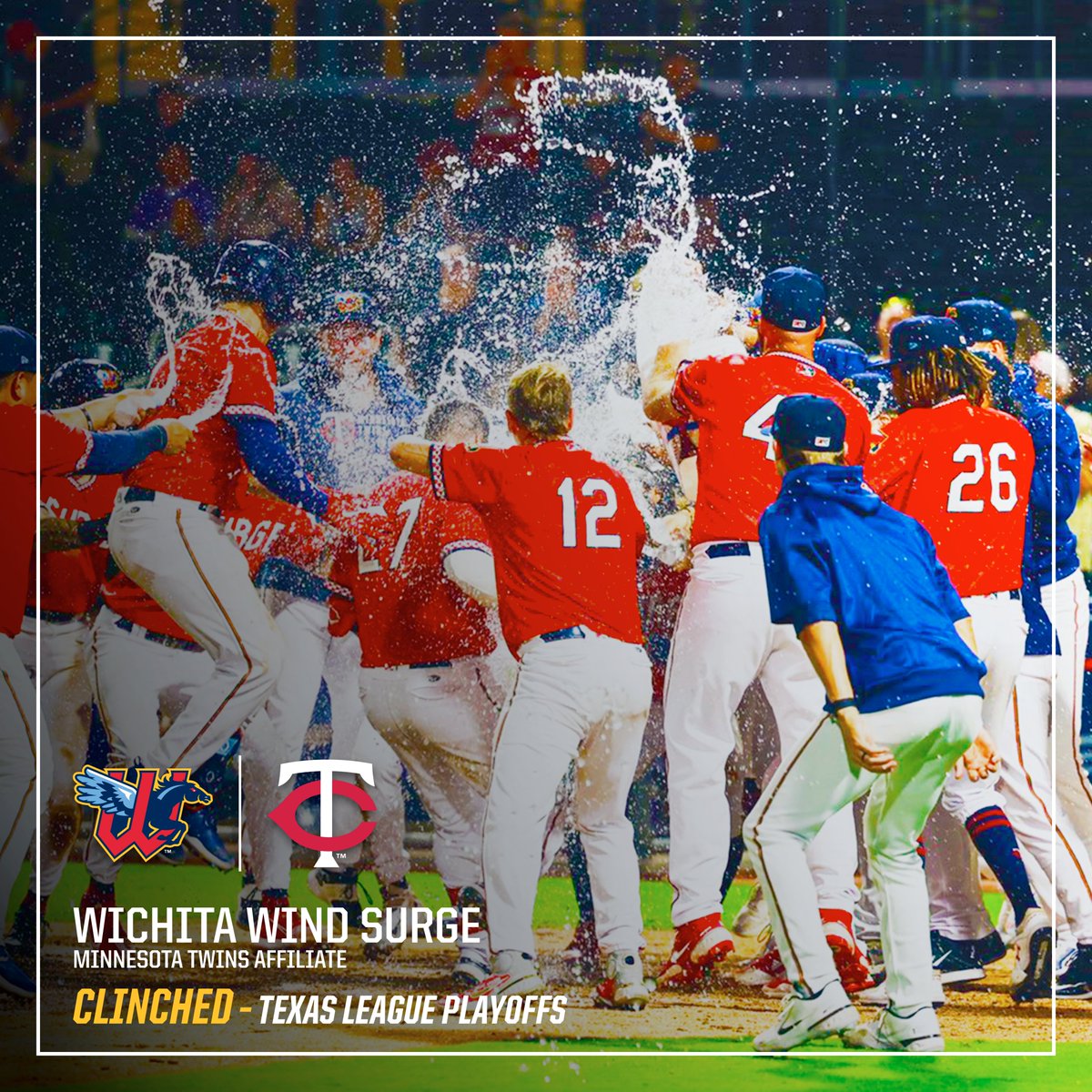 MiLB's tweet photo. The @WindSurgeICT are going back to the postseason!

@Twins prospects claim the Texas League North title: https://t.co/GxkMK9nkL7 https://t.co/aPpVXpVA4W
