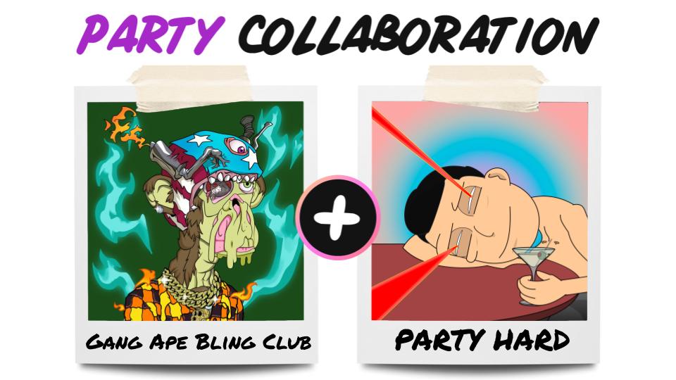 🎉Gang Ape Bling Club X Party Hard🎉
🏆#NFTGiveaway prizes:
5x WL spots from Gang Ape Bling Club
2x WL spots from Party Hard

1️⃣ Follow 
<a href="/GangApeBlingNFT/">Gang Ape Bling Club 💎 Sold Out 🧪🙈</a>
<a href="/PartyHardNFT/">PARTY HARD</a>
2️⃣ ❤️&amp; RT
3️⃣ Tag NFT frens

⏰ 24 HR - 10 Winners
Good luck!
#NFT #NFTart #NFTs #DigitalArtist