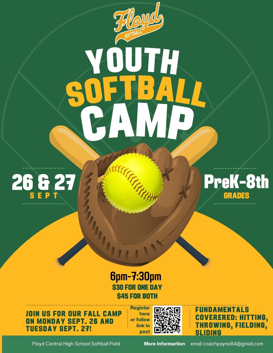 Mark your calendars for our fall softball camp and register today! It's only two weeks away and our team is excited to meet the little softballers in the area! 
You do not need to be a future Highlander to participate, just ready to learn and have some fun.