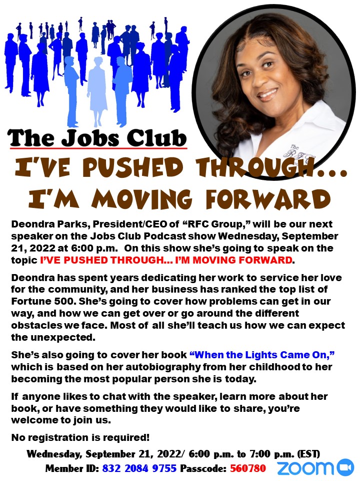 RUJobsClub's tweet photo. Jobs Club has another podcast show on September 21st! #MIJobs #MIWorks #HFChat #jobsearch #jobshop #jobloss #resume #career #network #leadchange #smallbiz #sm #marketing #usguys #Detroit #MI #Michigan #futureofwork #puremichigan #business #jobtips #interview #zoommeeting #podcast https://t.co/rRWHCoh8Ih