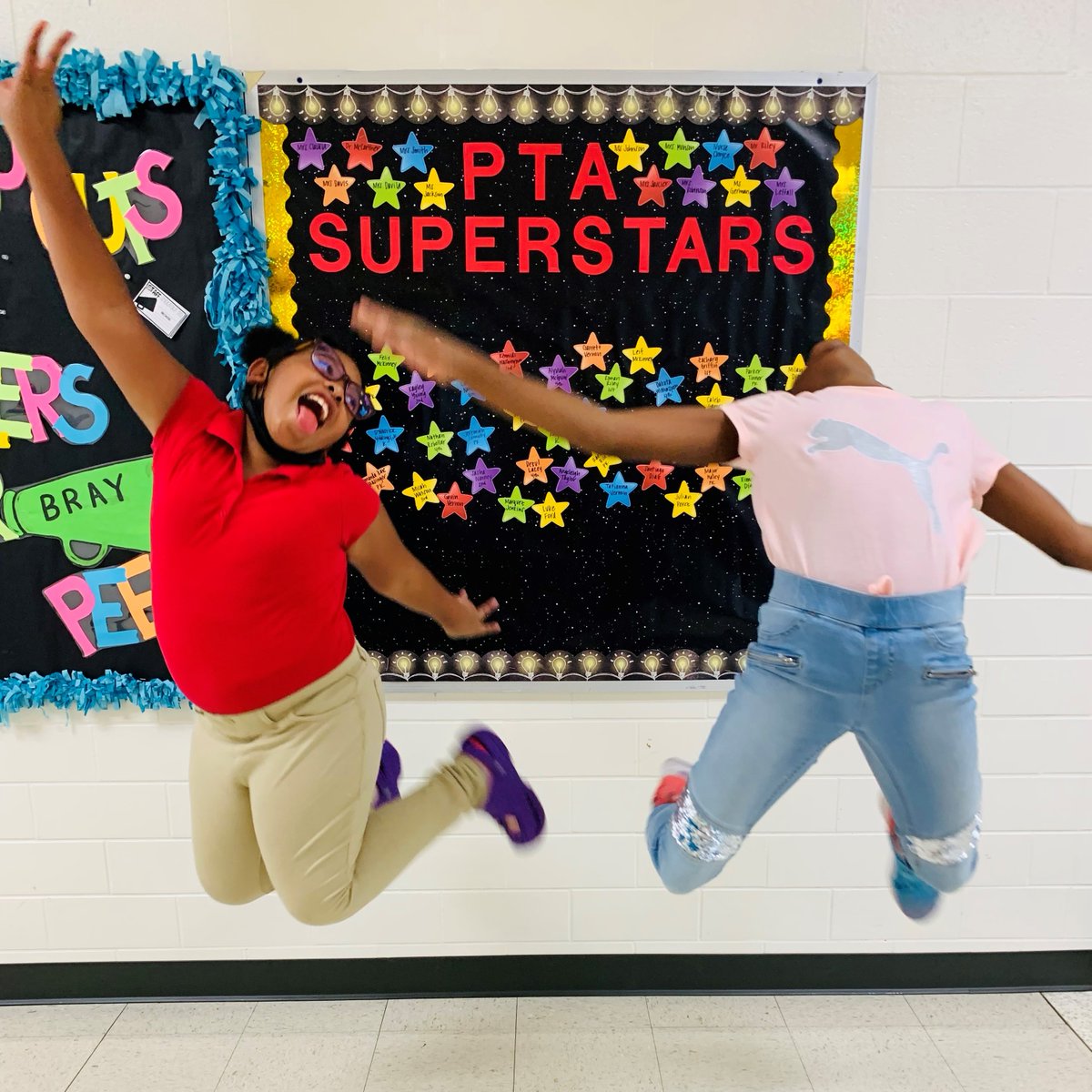 CH_BrayPTA's tweet photo. Are you/is your scholar a Bray PTA SUPERSTAR? Join and we'll add your name to this wall of fame - plus who wouldn't want to take jump pics with us?! #BrayWay https://t.co/2vg6Pao0nu