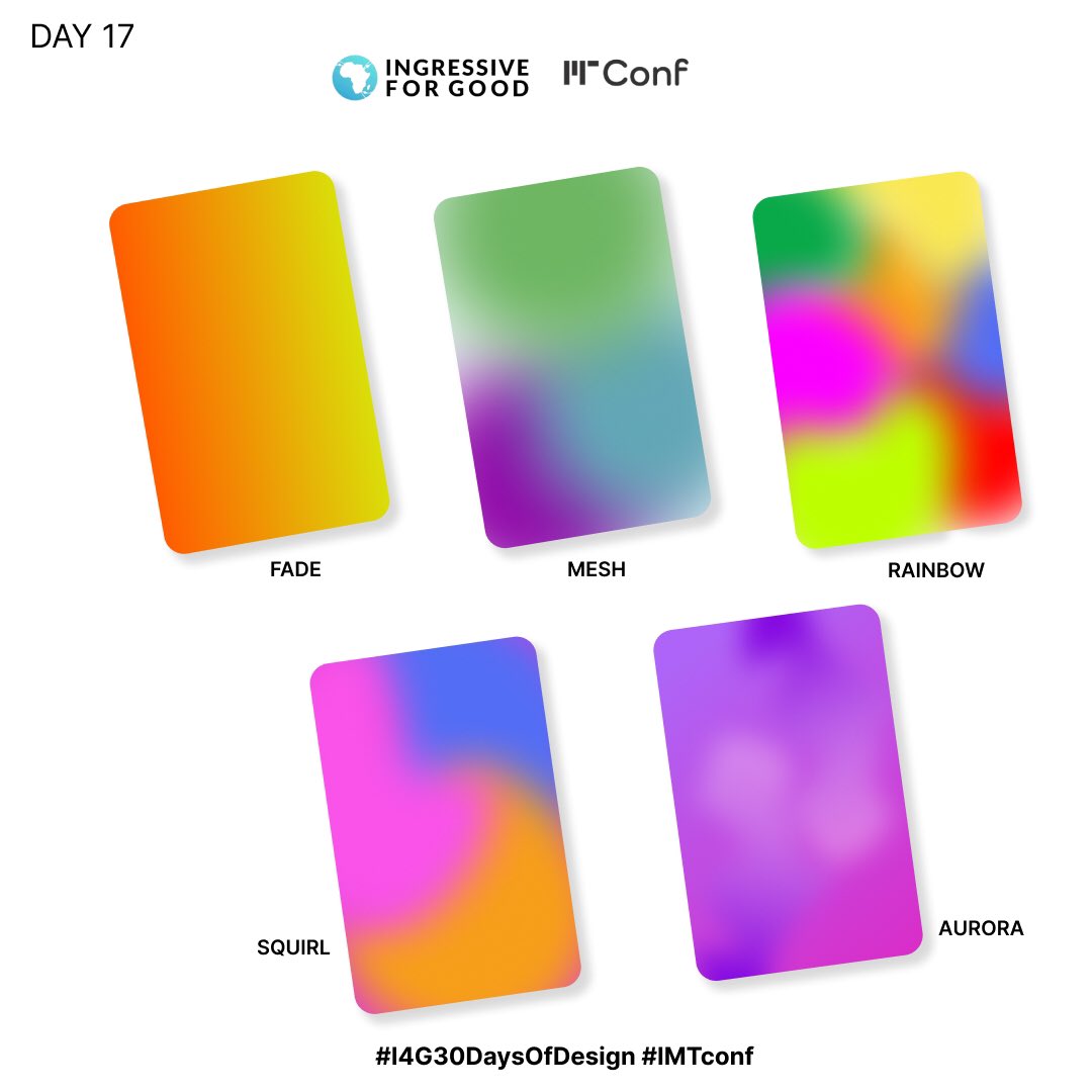 yinkathinker's tweet photo. #day17 - Play with Colour Gradients on Cards
So i displayed the types of gradient we have
Your reviews will be well appreciated. 😉
@Ingressive4Good @IMTConf
#I4G30DaysOfDesign #imfconf #ui #uidesign #uiux https://t.co/9DKEm6mAaj