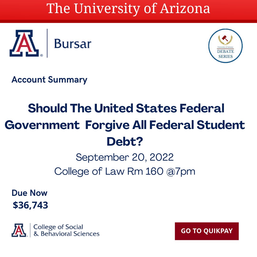 uadiscourse's tweet photo. Mark your calendars!! Join us next Tuesday @ 7 pm in LAW 160! #debate #uadebateseries #studentdebt #government https://t.co/uaeYM0Ofao