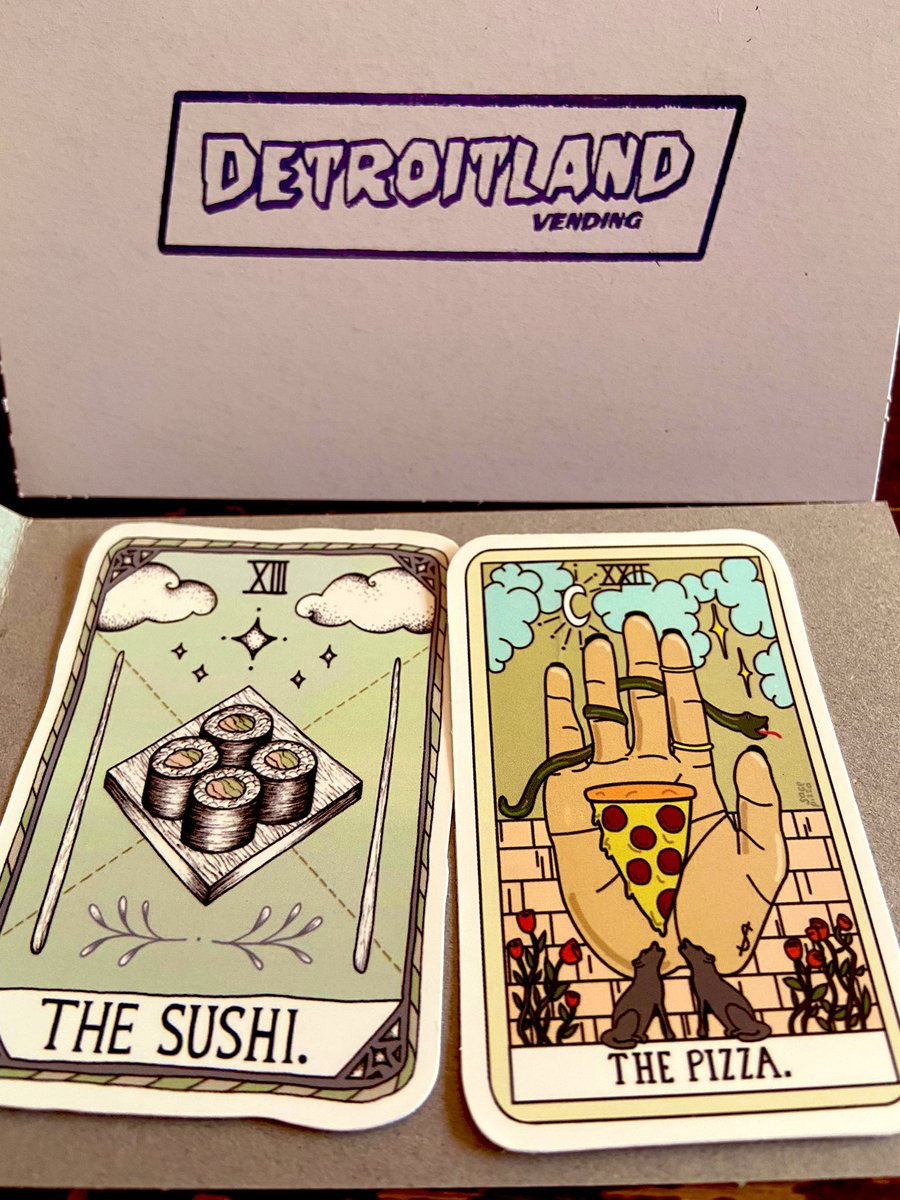 DetroitlandV's tweet photo. We’ll be refilling our Tarot Card Sticker 2pks at NeuKombucha later this week! 🔮 #detroitlandvending #creativevending #tarotcards #kombucha https://t.co/3c2IEFAGkv