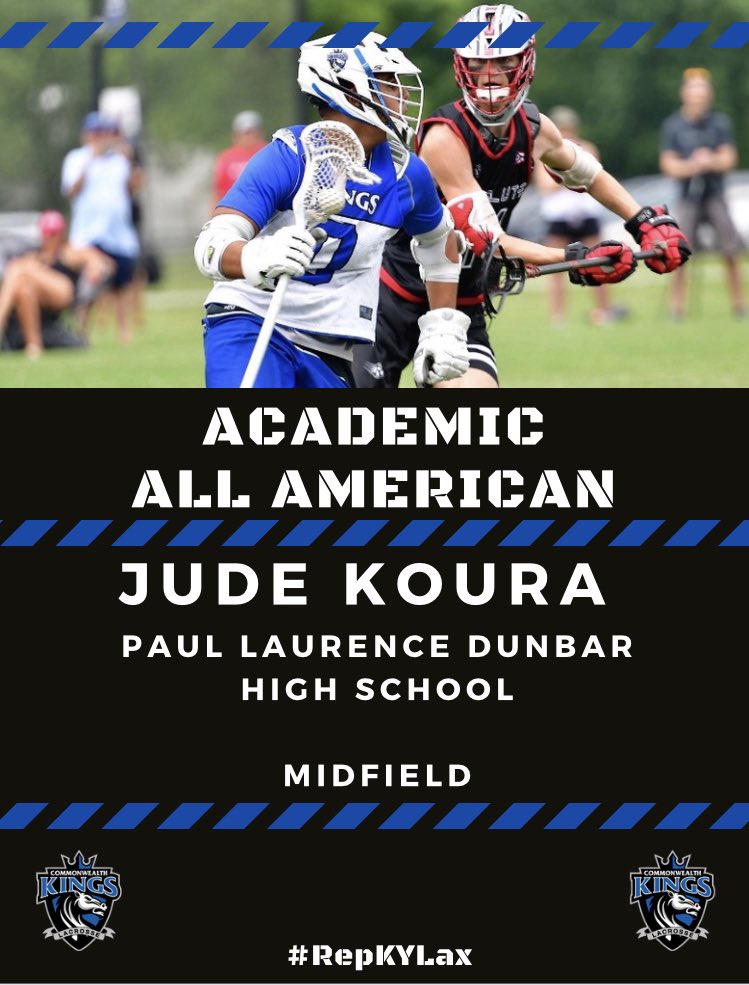 CommonwealthLax's tweet photo. Congratulations to 2023 Midfielder Jude Koura of PL Dunbar HS on earning Academic All-American honors from USA Lacrosse!
Jude is an outstanding two way midfielder who does the work necessary on and off the field. We expect an even better senior season!
#repKYlax https://t.co/5eiD8l2Uej