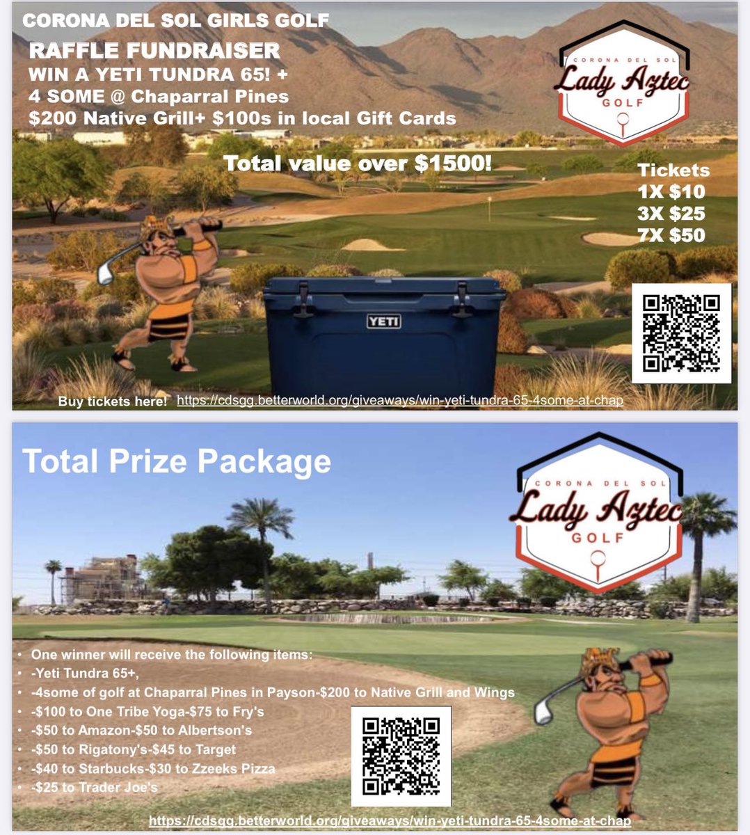 Support the Lady Aztec Golf program! Raffle is open. Get your tickets:     cdsgg.betterworld.org/giveaways/win-…
