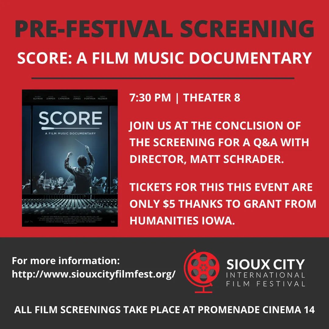 SiouxCityFilm's tweet photo. Meet Guest Artist:  Matt Schrader

Join a Q&amp;A with Matt after screening SCORE: A FILM MUSIC DOCUMENTARY, on Thursday, September 29 at 7:30pm at the Promenade Cinema 14. @SCOREmovie

For more information about the fest, please visit our website:
https://t.co/F4Q3k39fnJ
#sciff2022 https://t.co/Fx428PpjiE