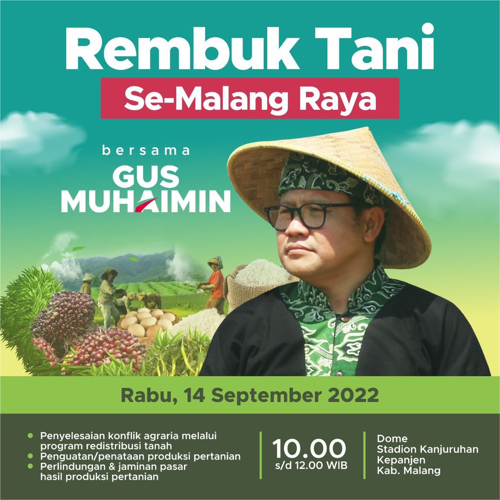 DPP_PKB's tweet photo. Rembuk tani Se-Malang Raya bersama Gus Muhaimin @cakiminow di Dome Stadion Kanjuruhan, Kabupaten Malang.

#GusMuhaiminRembukTani https://t.co/57ApgObxUO