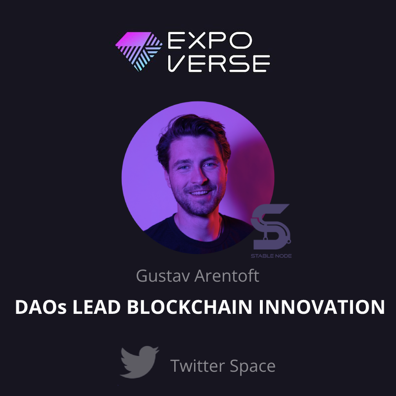 StableLab's tweet photo. Twitter Space with @goexpoverse.

- Why DAOs are key to crypto, NFT, blockchain innovation
- DAO breakthroughs in DeFi, NFT, gaming
- How DAOs become stronger from past mistakes
- The future of DAOs &amp; #DeGov

Join WED, SEP 14, 11 AM (EST)
https://t.co/G7BuSlG9xB https://t.co/QxQiuM4DS8