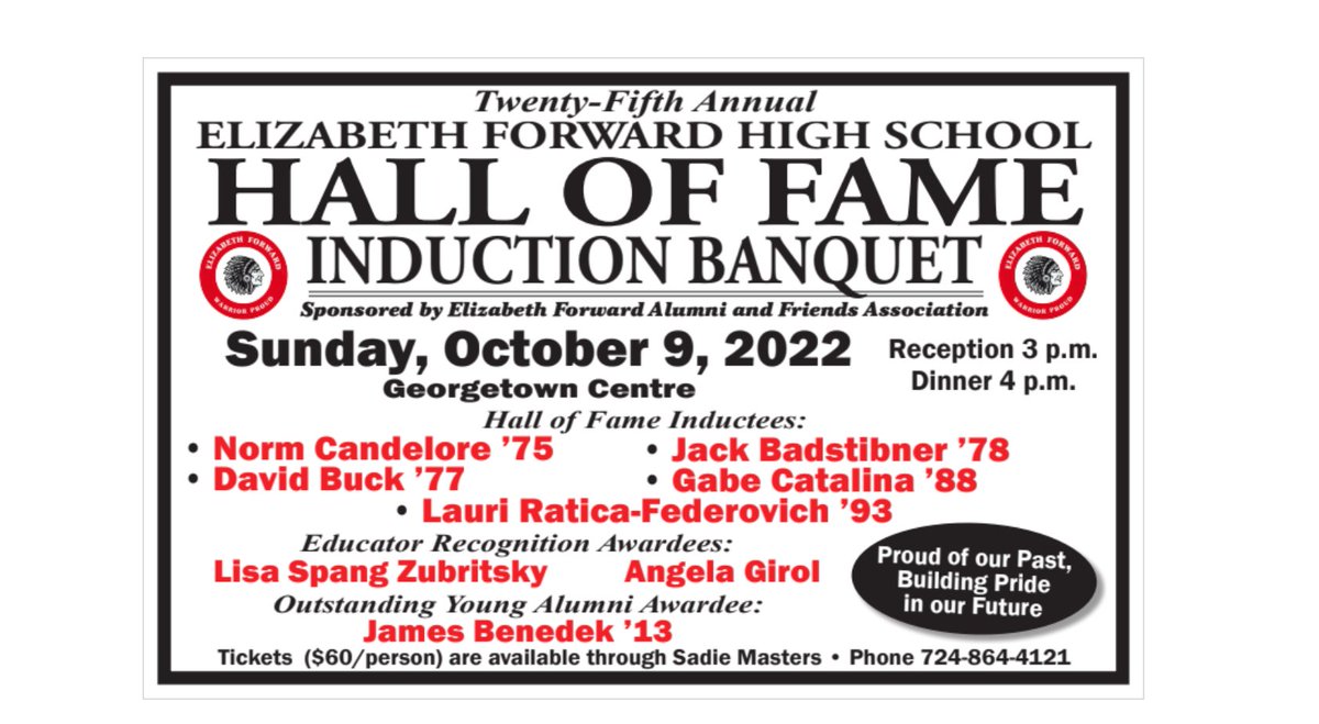We would like to extend a major congratulations to our Hall of Fame, Educator Recognition, and Outstanding Young Alumni Awardees for 2022. We will be celebrating these outstanding recipients at the EF football game on October 7th and Banquet October 9th.
