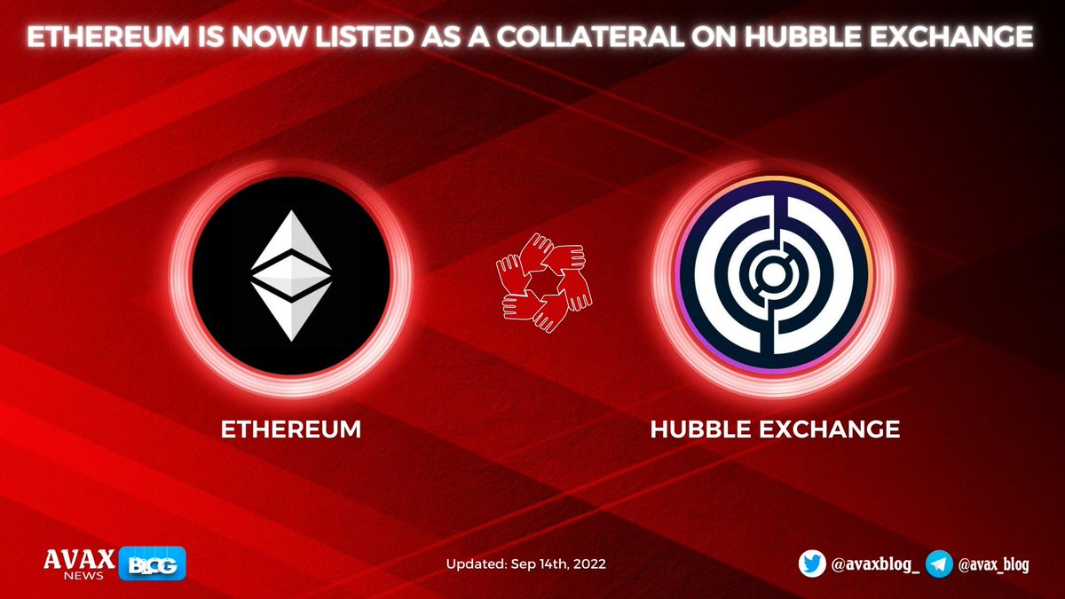 avaxblog_'s tweet photo. 🥳@ethereum is now listed as a collateral on @HubbleExchange 

💪You can now deposit ETH as collateral and maintain exposure to it during the merge while trading and/or making
⚡️Traders &amp; Makers will be sent this NFT to commemorate the milestone

#AVAXBlog #AVAX $AVAX #Ethereum https://t.co/sl7p4Tm9Ss