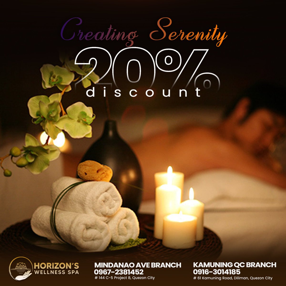 HorizonSpa_'s tweet photo. We don’t just get rid of stress, we create serenity.

Avail now of our 20% off on all services. 
DM us to book for an appointment.

#horizonsspa #spareviews #alterph #Masahe https://t.co/LWw6dv57yi
