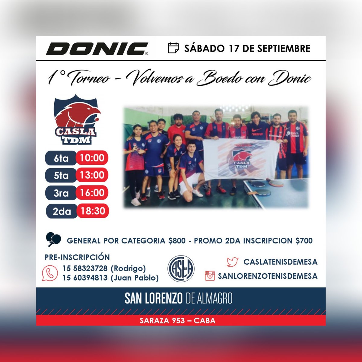 caslatenisdmesa's tweet photo. Trofeos y medallas en todas las categorias🏆🥈🥉
🎁 Sorteo de productos @donic.argentina
📱 Reservá tu lugar, 30 jugadores máximo por categoría 🧮
📍 Saraza 953 - CABA
🫂 ¡Los esperamos! 💙❤️
#sanlorenzotenisdemesa #donic #tmt #fetemba #tenisdemesaparatodos #tenisdemesa https://t.co/ziLdsoGPQT