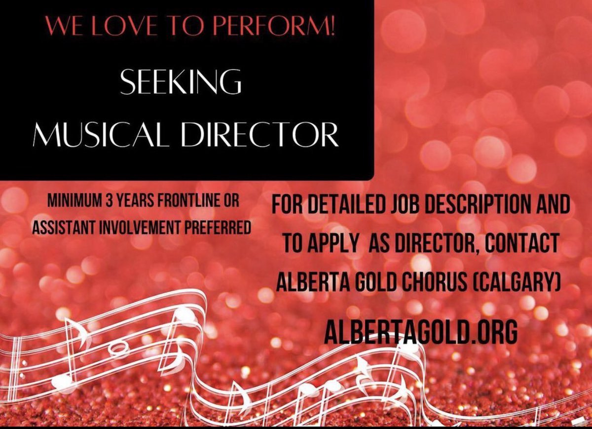 ABGoldChorus's tweet photo. We are a 4-part harmony acapella group looking for a new director! #yyc #yycmusic #yycacapella #yycchorus #chorus #acapella #acapellachorus #musicdirector #musicdirectorsearch #chorusdirector https://t.co/jHYpLUErvk