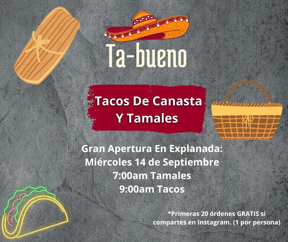 JfrochaF's tweet photo. Les invito mañana a la apertura de Ta-bueno en la Explanada del Centro Estudiantil👏🏼 Consulta la dinámica en el foodtruck para las órdenes gratis @TECcampusPUE 

#tecfood https://t.co/GFmTdcvKxO
