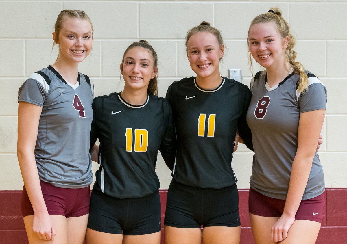 Two Morgans, Two Kubitzs and Two Lehmkuhls. How many people do you have in the picture? Oh wait, we're not doing math. Smiles before the start of action tonight at Wellington. <a href="/mjlehmkuhl/">morgan lehmkuhl</a> <a href="/morgankubitz13/">Morgan Kubitz</a> <a href="/riley_kubitz/">riley</a> <a href="/brookelehmkuhl8/">brooke</a> <a href="/BR_Volleyball/">BR Volleyball</a> <a href="/DukesVolleyba1l/">Wellington Dukes Volleyball</a>